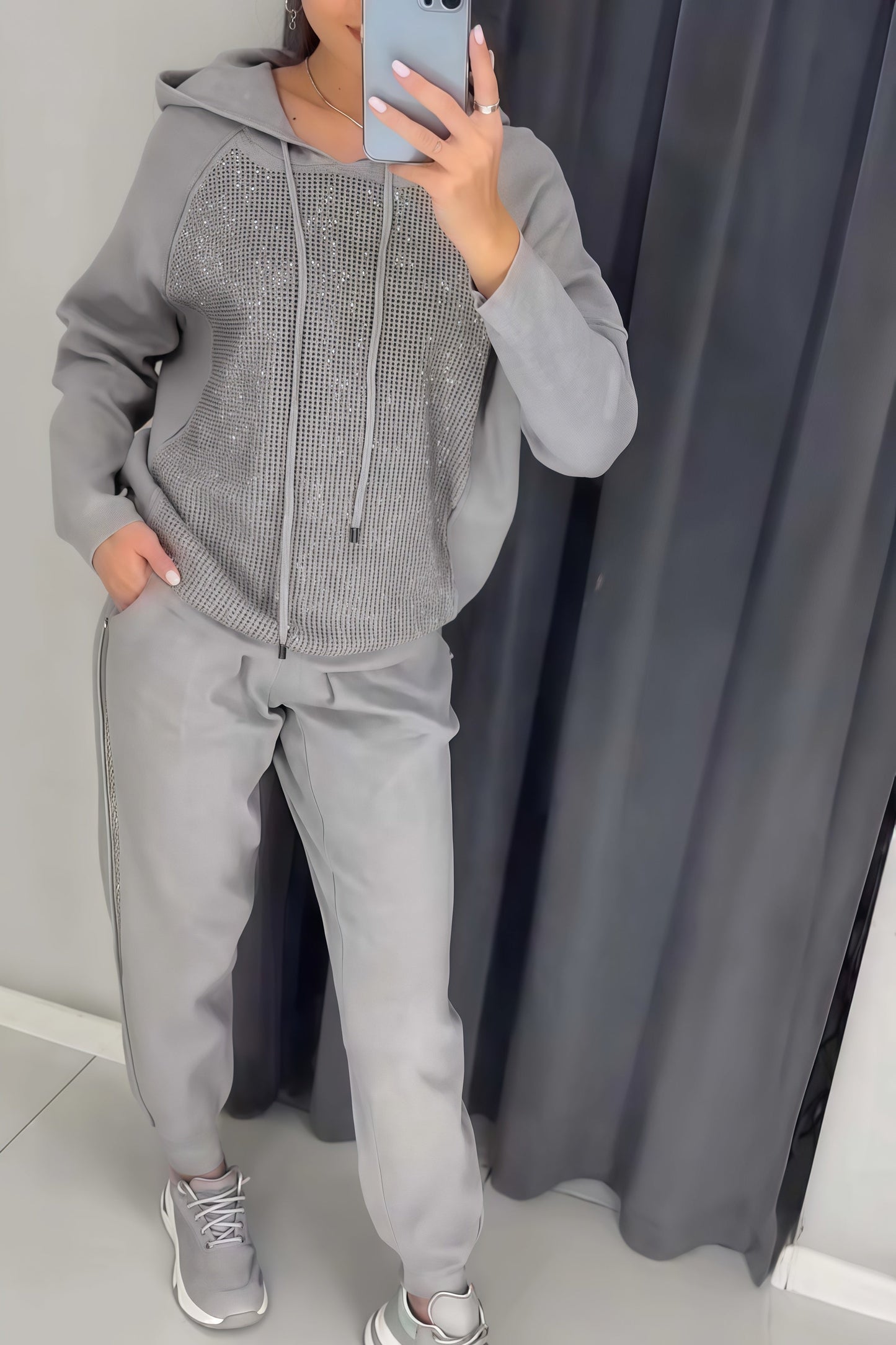 🔥Women's casual diamond embellished hooded track suit